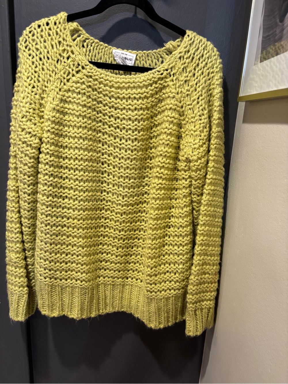 For The Republic Chartreuse Open-Stitch Crewneck Sweater